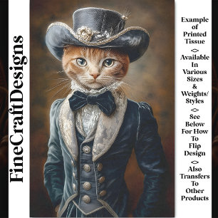 Papier Mousseline Chat élégant tabby gris tenue victorienne CF6 déco