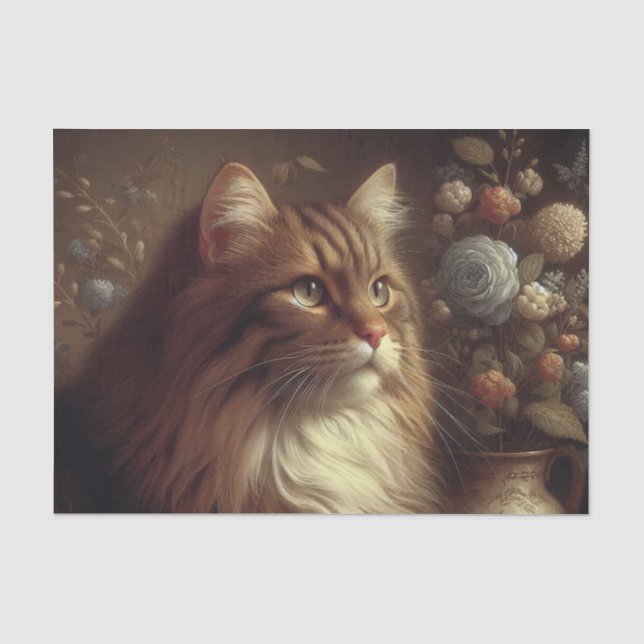 Papier Mousseline Chat élégant vintage Portrait Découpage (Recto)