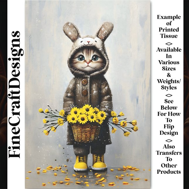 Papier Mousseline Chat En Manteau De Lapin, Panier De Fleurs BU4 Déc (Créateur téléchargé)