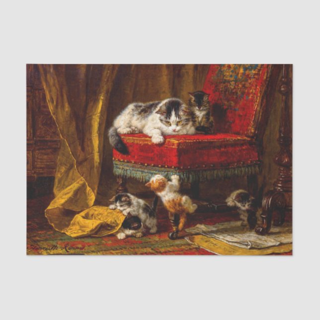 Papier Mousseline Chat et chatons Jouer avec chaise (Recto)