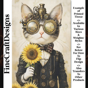 Papier Mousseline Chat Fantastique Steampunk, Tournesols AL1H Découp