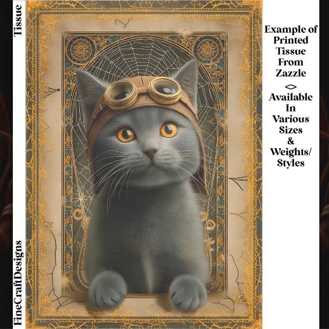 Papier Mousseline Chat Gris dans un Style Steampunk Orné Découpage D (Créateur téléchargé)