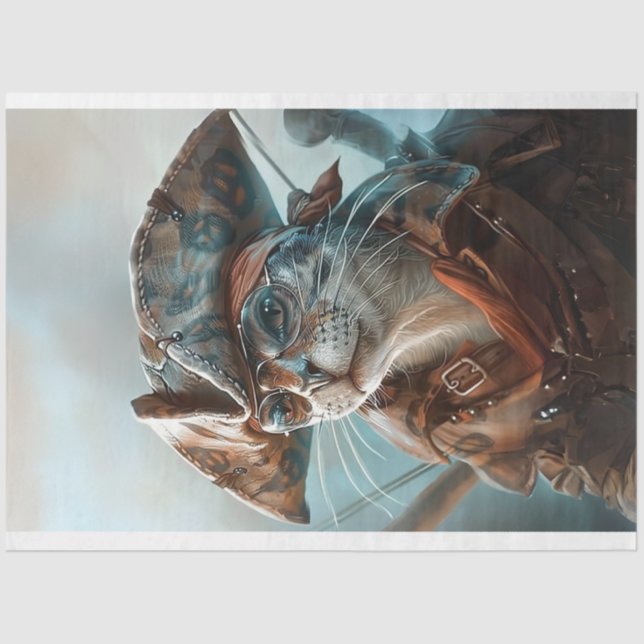 Papier Mousseline Chat habillé en découpage pirate (Recto)