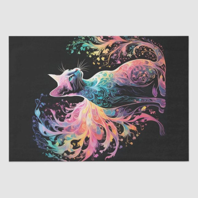 Papier Mousseline Chat Holographique Spectral : Un Prisme d'Élégance (Recto)