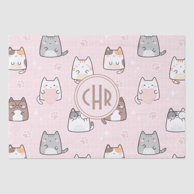 Papier Mousseline Chat Kawaii en Arrière - plan rose (Recto)