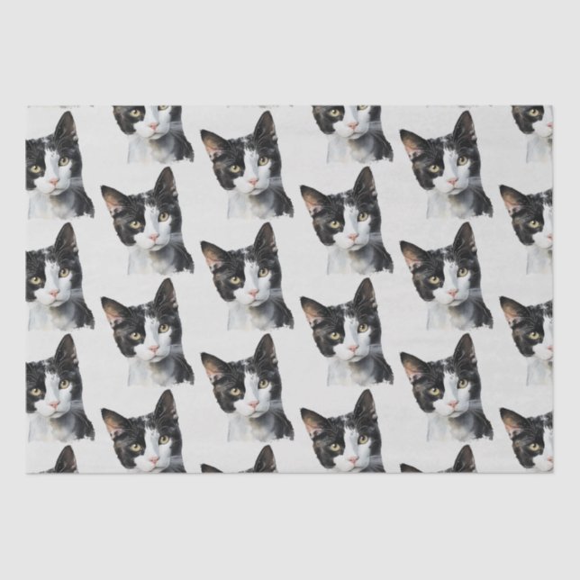 Papier Mousseline Chat Kitty blanc gris noir (Recto)