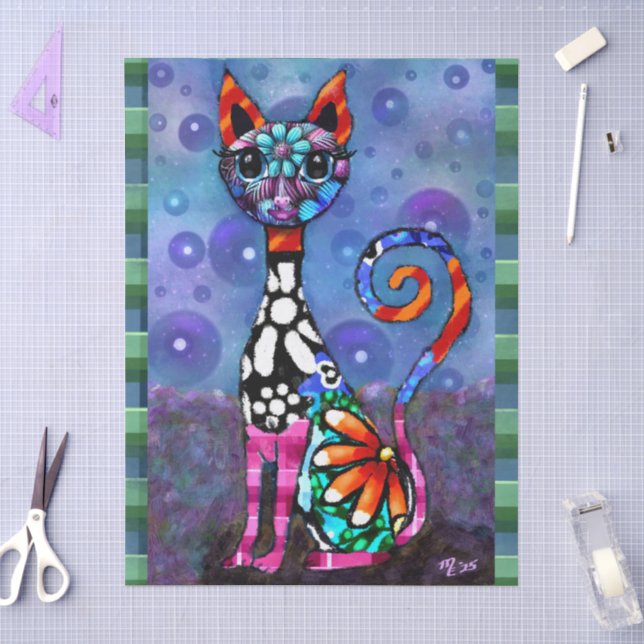 Papier Mousseline Chat Kitty Funky aux Grands Yeux Découpage Fantais (Artisanat)