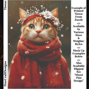 Papier Mousseline Chat Mignon au Foulard Flocon de Neige Rouge ED8R