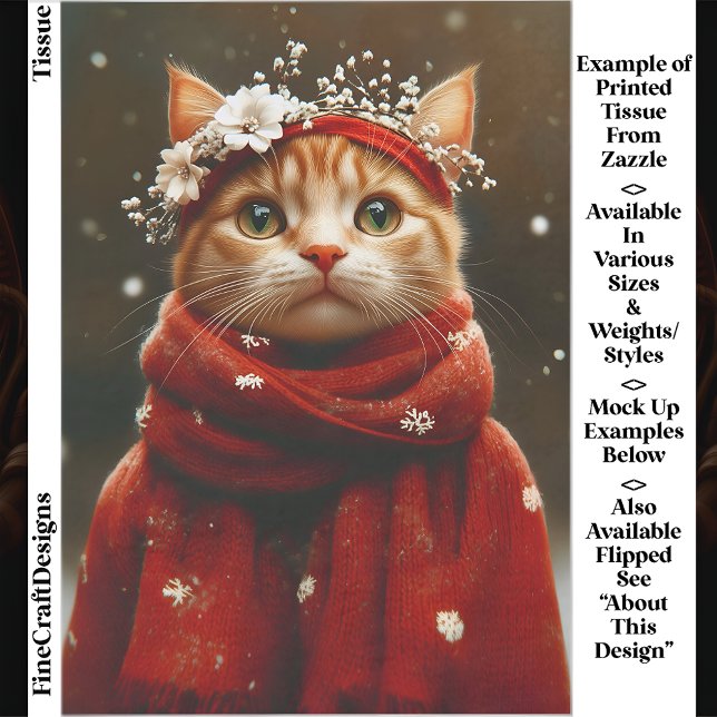 Papier Mousseline Chat mignon en rouge Écharpe de flocon de neige ED (Créateur téléchargé)