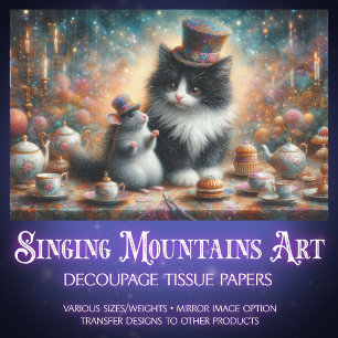 Papier Mousseline Chat mignon en smoking et souris, découpage de fan