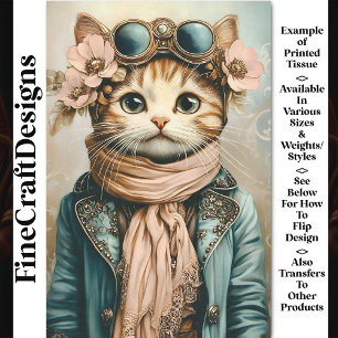 Papier Mousseline Chat Mignon Steampunk Fantaisiste + Écharpe BH3 Dé