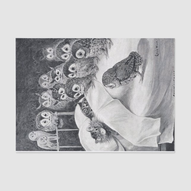 Papier Mousseline Chat Nightmare Owl Bird, Louis Wain (Recto)