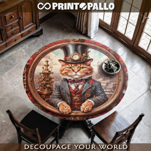 Papier Mousseline Chat noble steampunk rouge dans un cadre