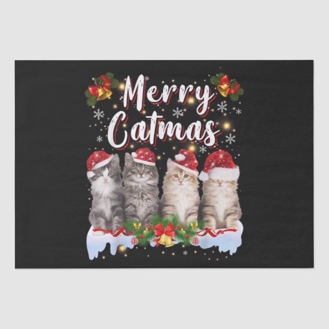 Papier Mousseline Chat Noël Santa Hat Funny Joyeux Noël (Recto)