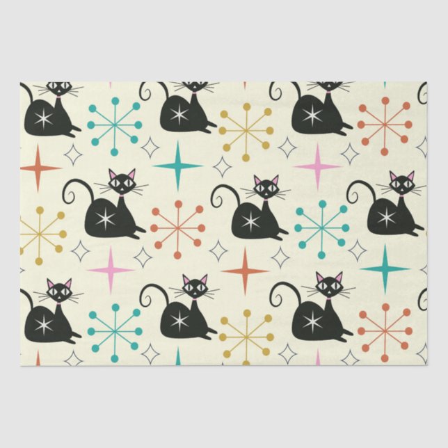 Papier Mousseline Chat noir atomique de milieu de siècle avec des ex (Recto)