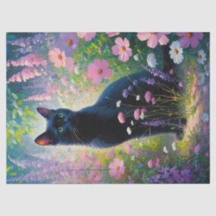 Papier Mousseline Chat noir Coloré Fleur sauvage Découpage