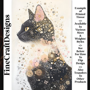 Papier Mousseline Chat Noir Délicat & Motifs Floraux AR6 Découpage
