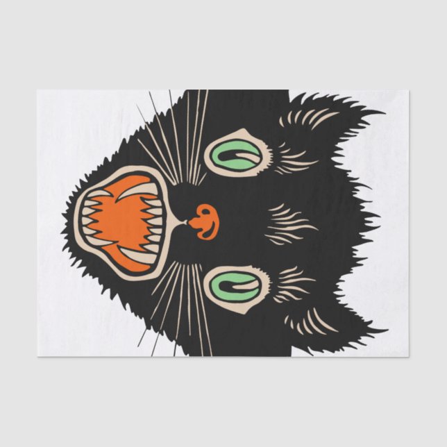 Papier Mousseline Chat noir effrayé d'Halloween Vintage (Recto)