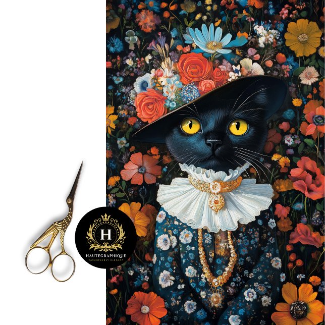 Papier Mousseline Chat noir en robe & Découpage Casquette (Créateur téléchargé)