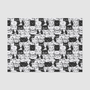 Papier Mousseline Chat noir et blanc face Motif fête d'anniversaire