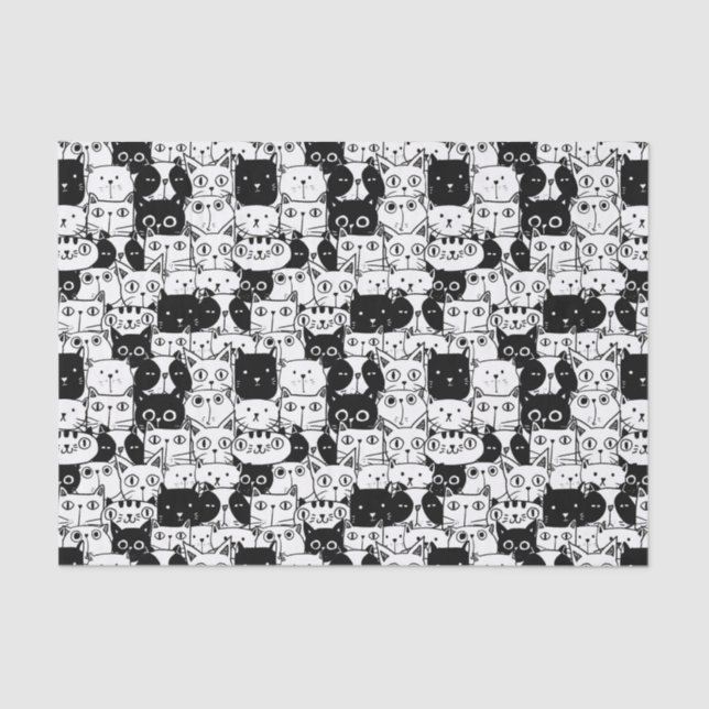 Papier Mousseline Chat noir et blanc face Motif fête d'anniversaire (Recto)