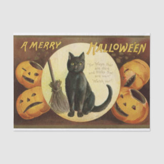 Papier Mousseline Chat noir et Citrouille vintage Halloween Witch