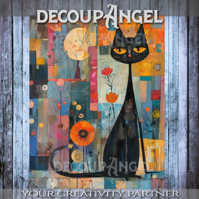 Papier Mousseline Chat noir et couleurs - Découpage (Créateur téléchargé)