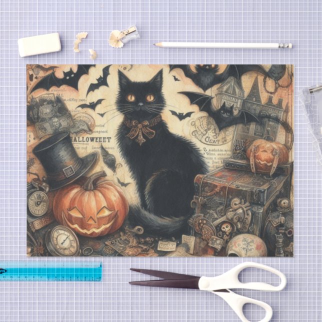 Papier Mousseline Chat noir Halloween gothique vintage  (Artisanat)