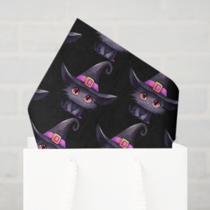 Papier Mousseline Chat noir mignon portant un Motif Casquette de sor