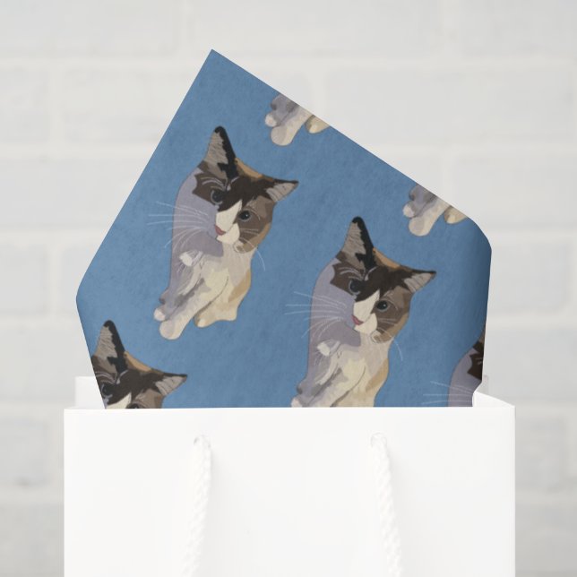 Papier Mousseline Chat Ragdoll, Bleu Poussiéreux (Sac cadeau)