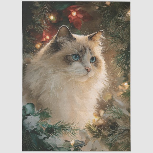 Papier Mousseline Chat Ragdoll Noël Découpage (Recto)