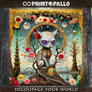 Papier Mousseline Chat rococo Alien vintage dans un monde surréalist