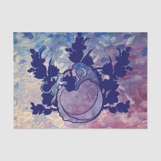 Papier Mousseline Chat Sorcière Lune déesse Wiccan Chat (Recto)