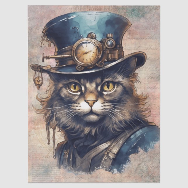Papier Mousseline Chat Steampunk (Recto)