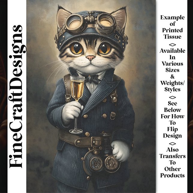 Papier Mousseline Chat Steampunk au Champagne AG8O Découpage (Créateur téléchargé)