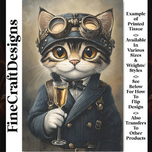 Papier Mousseline Chat Steampunk au Champagne AG8Z Découpage