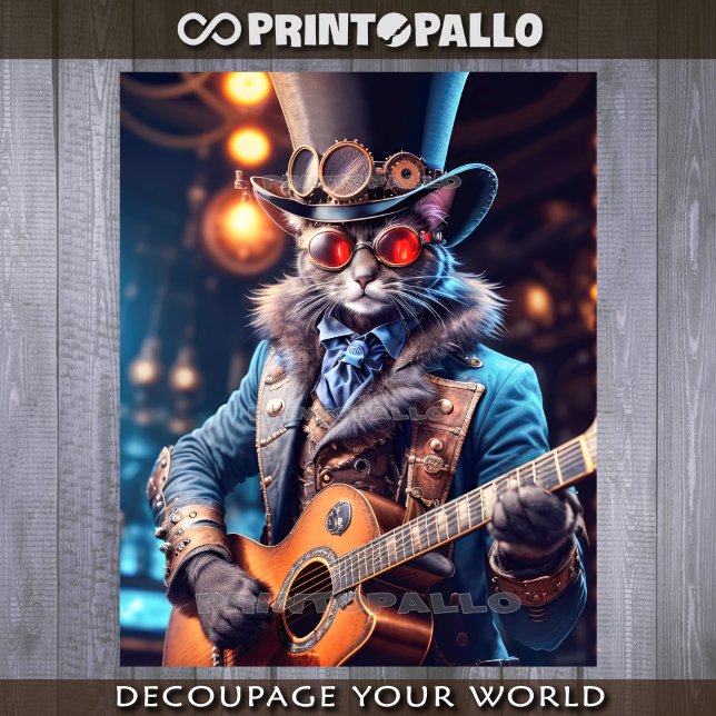 Papier Mousseline Chat steampunk avec chapeau haut-de-forme et lunet (Créateur téléchargé)