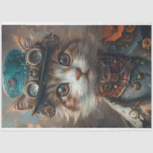 Papier Mousseline Chat Steampunk turquoise avec découpage Casquette 