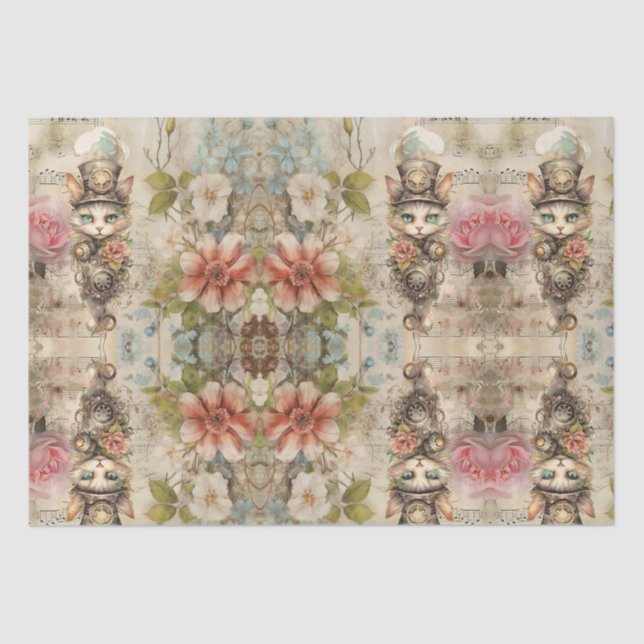 Papier Mousseline Chat sur collage Steampunk vintage Decoupage (Recto)