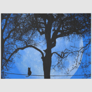 Papier Mousseline Chat sur une lune bleue fil