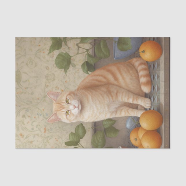 Papier Mousseline Chat Tabby Orange Décor (Recto)