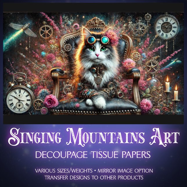 Papier Mousseline Chat victorien Floral Steampunk Horloges Découpage (Créateur téléchargé)