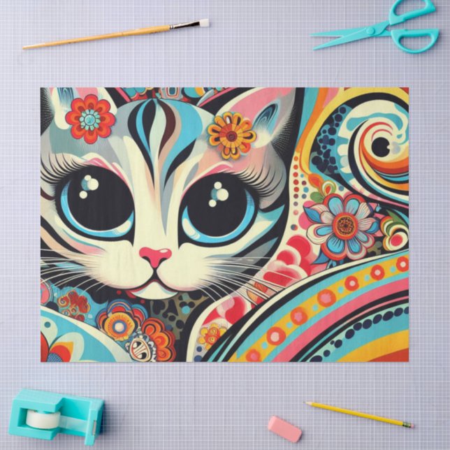 Papier Mousseline Chat Whimsical Mexicain Folk Découpage Art (Artisanat)