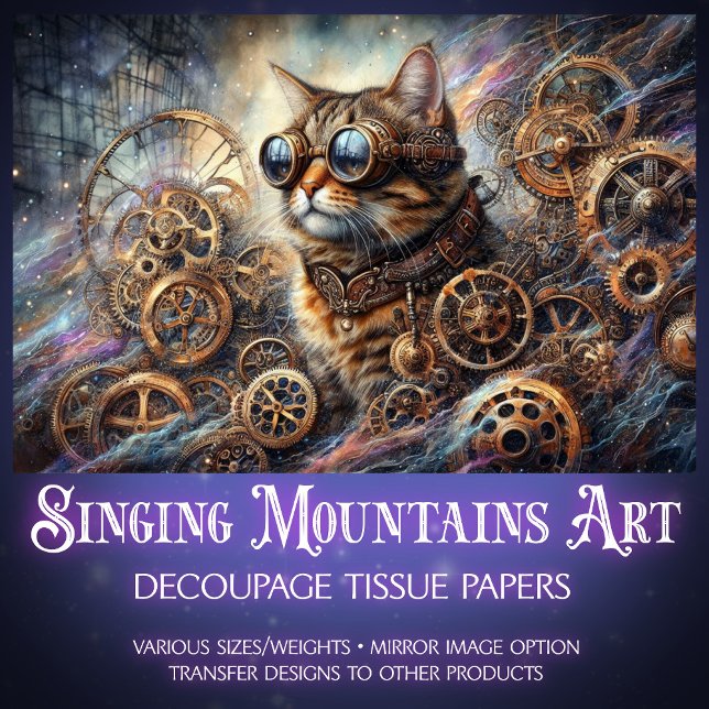 Papier Mousseline Chat Whimsical Steampunk Galaxy Quest Decoupage (Créateur téléchargé)