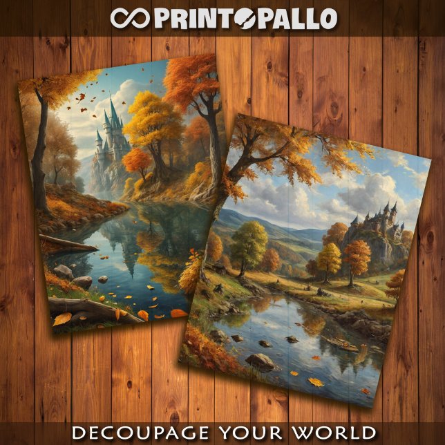 Papier Mousseline Château et rivière en automne (Créateur téléchargé)