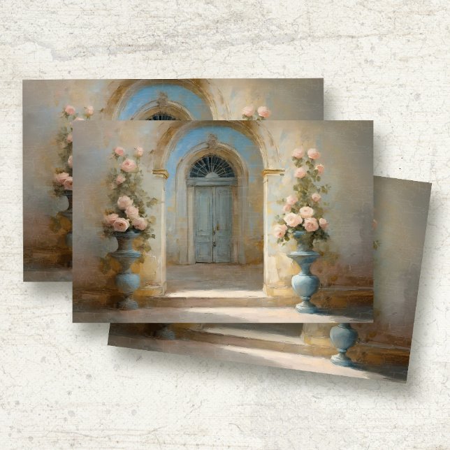 Papier Mousseline Château Français Courtyard Blue Rose Floral Rose (Créateur téléchargé)