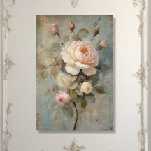 Château Vintage bleu rose Floral Découpage