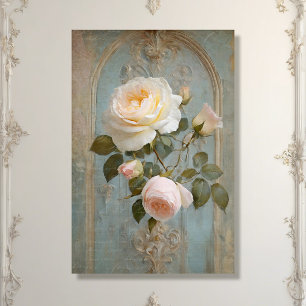 Papier Mousseline Château vintage de France Bleu rose Floral Découpa