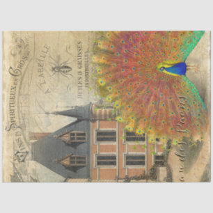 Papier Mousseline Château Vintage Peacock Ephemera Découpage