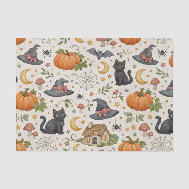 Papier Mousseline Chaton noir de cottage pour Halloween  (Recto)